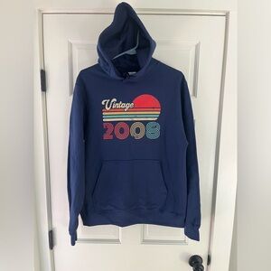NEW 18th Birthday "Vintage 2008" Navy Blue Hoodie Sweatshirt  Graphic pocket
